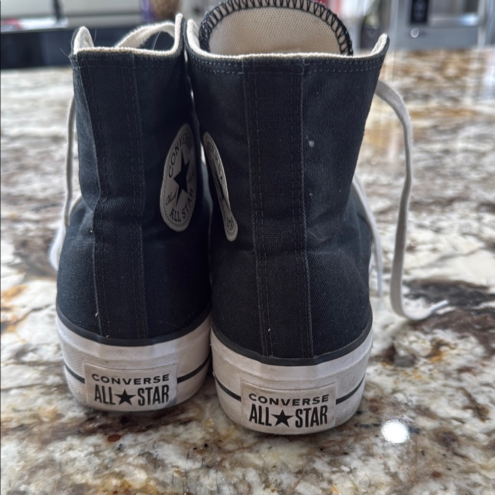 Black High-Top Converse Platform Sneakers with White Accents - Picture 3 of 5